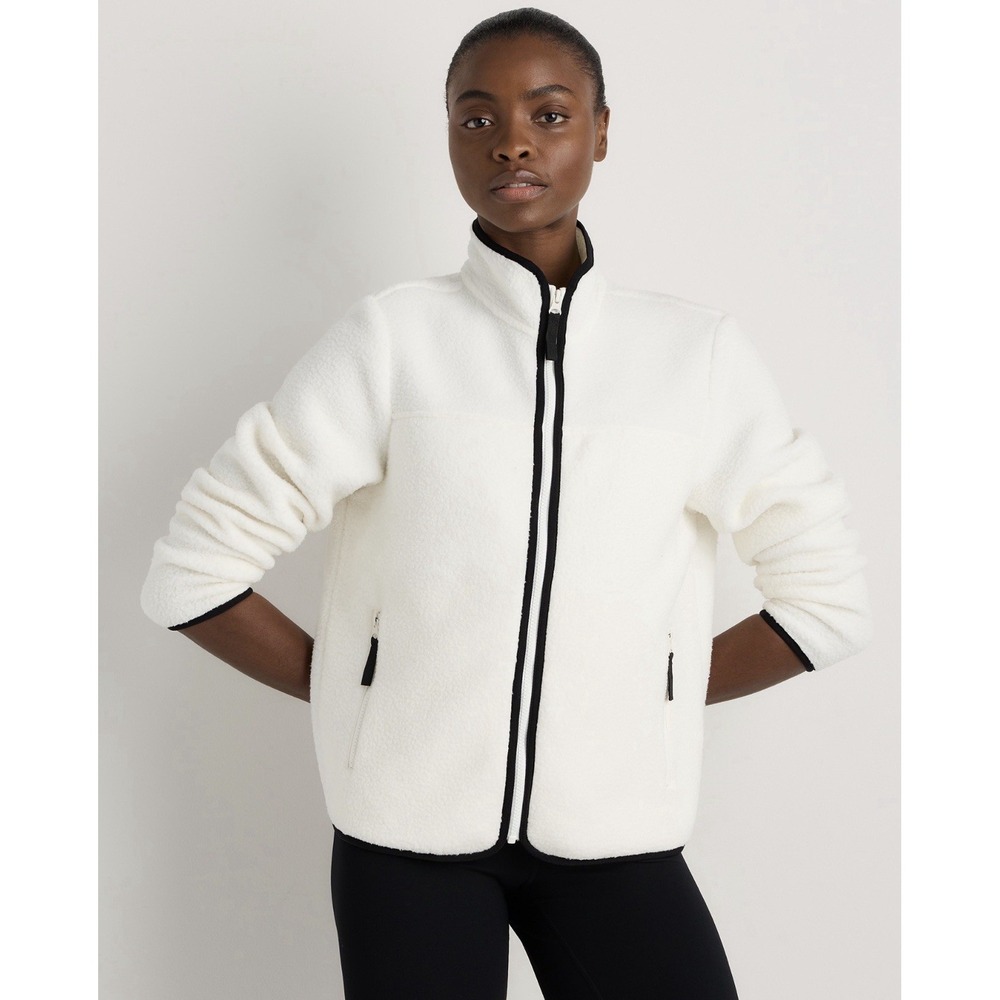 Quince Sherpa Full Zip Jacket Womens L White Black Fleece Teddy Cozy Fall